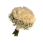 Bouquet Voile de Neige avec roses blanches et gypsophile pour mariage et occasions spéciales.