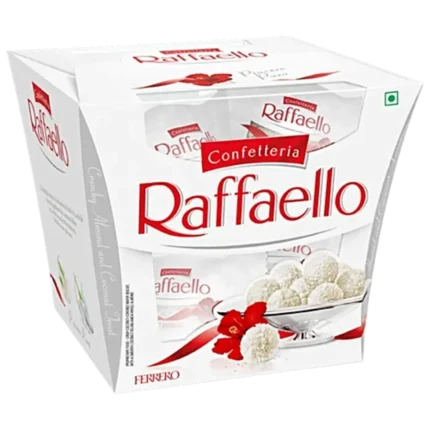 Boîte élégante de confiseries Raffaello Ferrero à la noix de coco et amande, gourmandise raffinée idéale pour offrir.