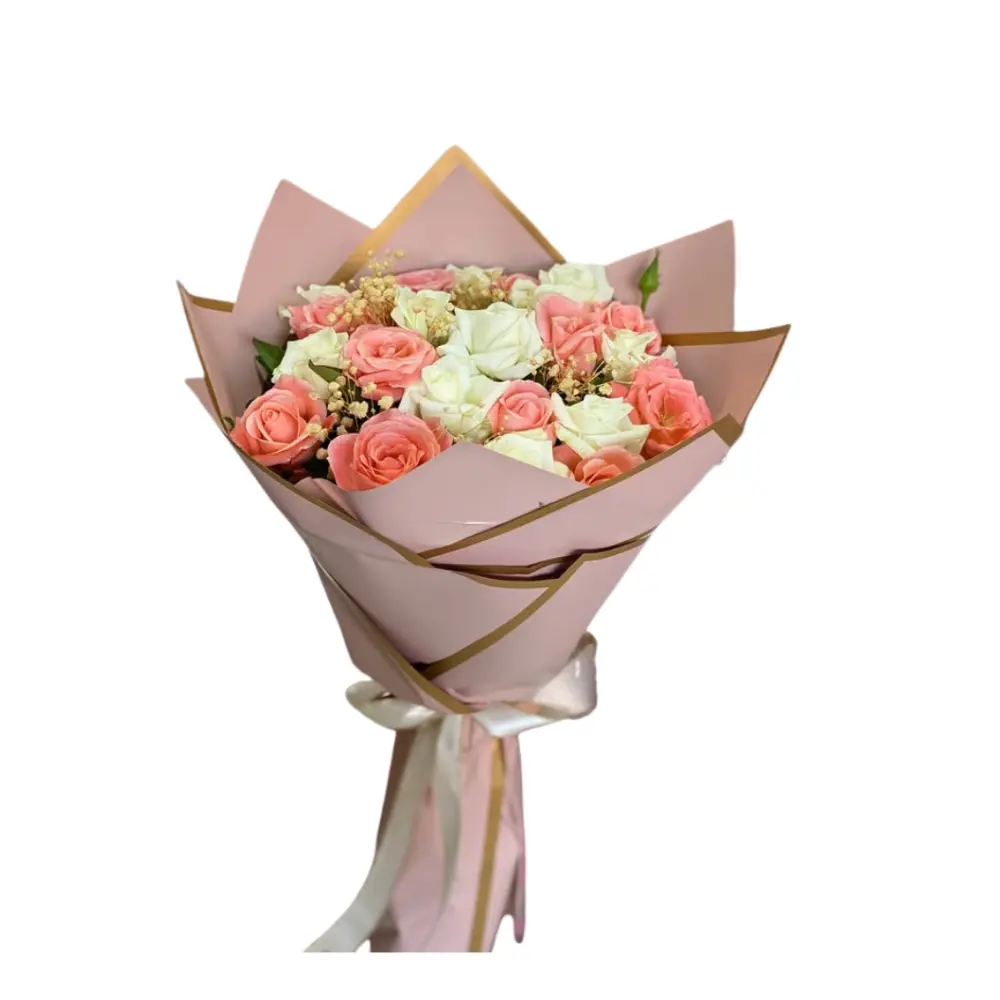 Douce Harmonie Bouquet Douce Harmonie – roses blanches et roses pêche, Fleuriste Marrakech