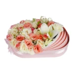 coffret naissance fleurs poussette pastel roses pêche crème lys blanc Marrakech