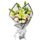 Prestige Harmonie - Bouquet de lys blancs et roses rouges avec livraison de fleurs à Marrakech